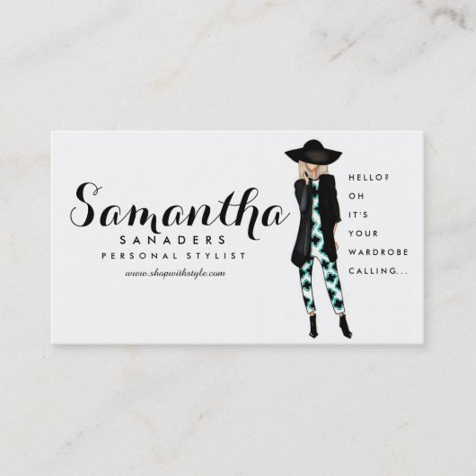 ファッション/個人的なスタイリストの女の子のイラストレーションカード 名刺 (正面)