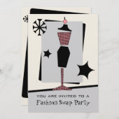 ファッション/衣服のスワップパーティーヴィンテージドレス型枠 招待状 (正面/裏面)
