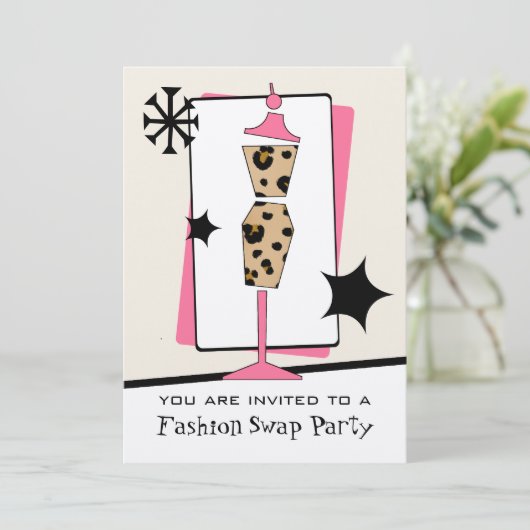 ファッション/衣類の交換のパーティーのヒョウの服の型枠 招待状 (スタンド正面)