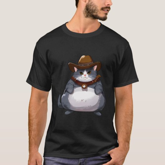 ファットキッおもしろいト – Cowboy Cat Tシャツ (正面)