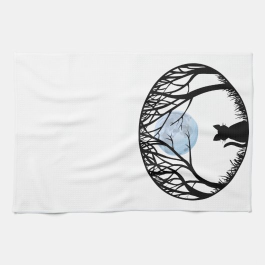 ファットキャットタオル黒猫アート茶タオル猫デコ キッチンタオル (横)