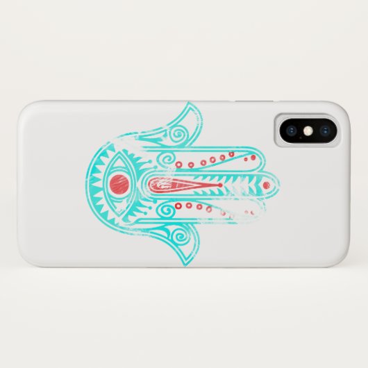 ファティマのティール(緑がかった色)の水彩画のHamsa精神的で赤い手 Case-Mate iPhoneケース (裏面(横))