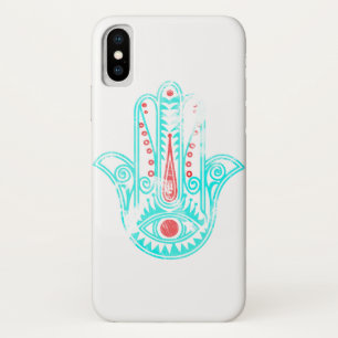 ファティマのティール(緑がかった色)の水彩画のHamsa精神的で赤い手 iPhone X ケース