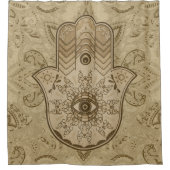 ファティマのパステル調の茶色のHamsaの手手 シャワーカーテン (正面)