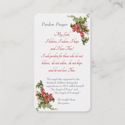 ファティマの女性 – "恩赦祈りの言葉"カード エンクロージャーカード (裏面)