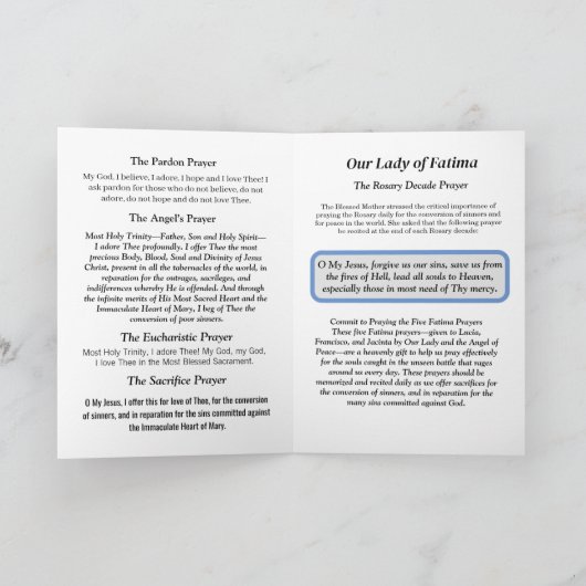 ファティマの女神 カード (内部)