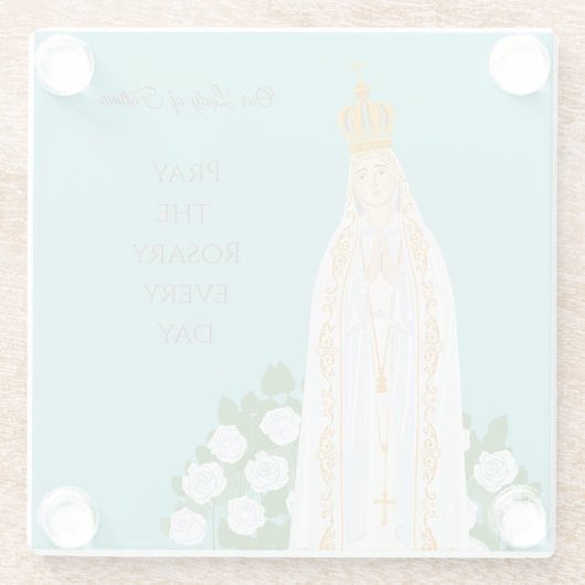 ファティマの我々の女性と白いバラ ガラスコースター (裏面)