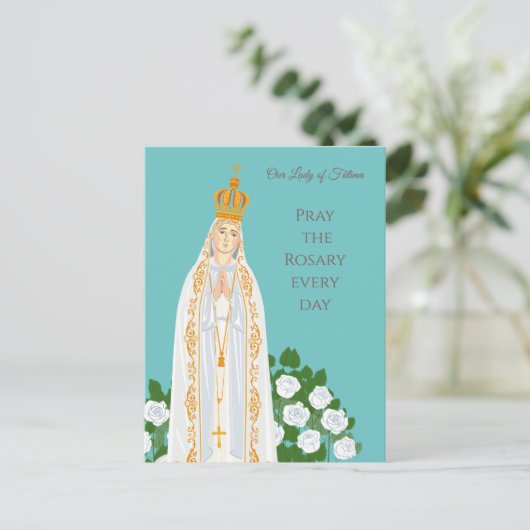 ファティマの我々の女性と白いバラ ポストカード (スタンド正面)