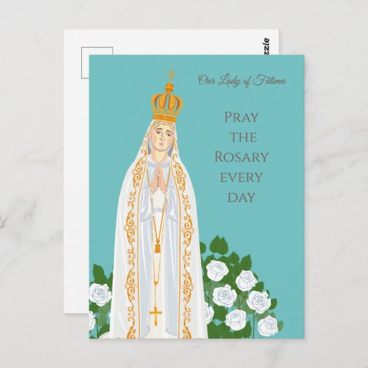 ファティマの我々の女性と白いバラ ポストカード (正面/裏面)