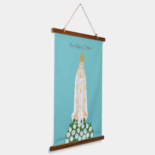 ファティマの我々の女性と白いバラ 吊り下げ型タペストリー (傾斜あり)