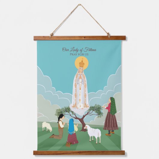 ファティマの我々の婦人と三人の羊飼い 吊り下げ型タペストリー (正面)