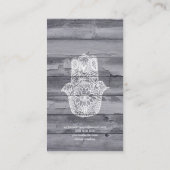 ファティマの木製のヨガのインストラクターのHamsa白い手 名刺 (裏面)