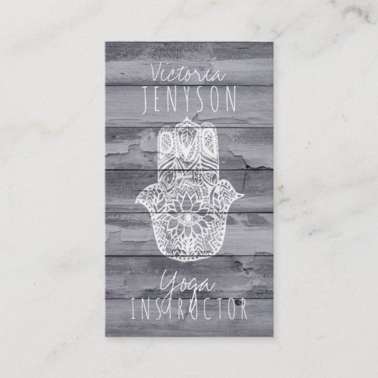 ファティマの木製のヨガのインストラクターのHamsa白い手 名刺 (正面)