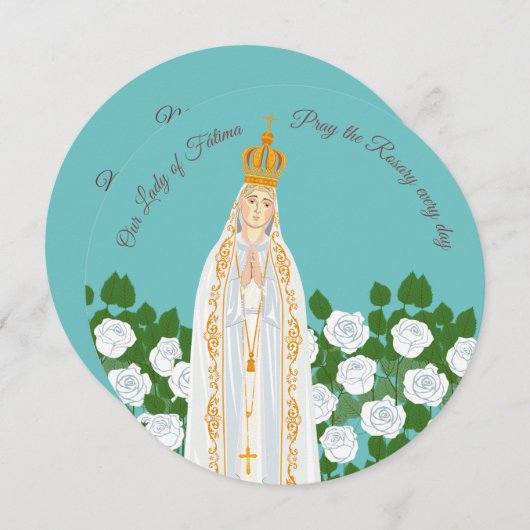 ファティマの私たちの女性と白いバラのグリーティングカード (正面/裏面)