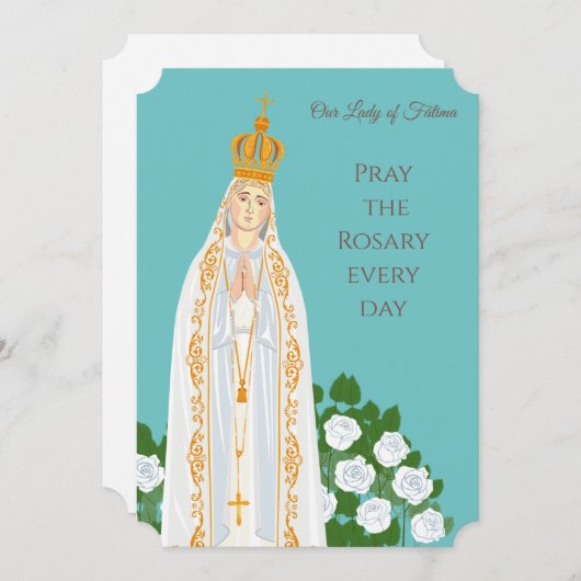 ファティマの私たちの女性と白のバラの誕生日カード (正面/裏面)