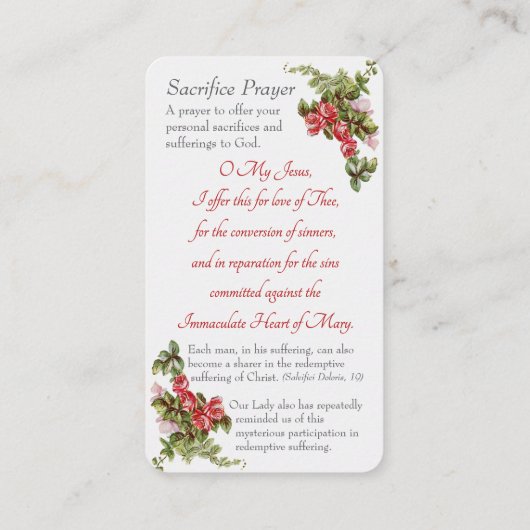 ファティマの私たちの女性 – "犠牲祈りの言葉"カード エンクロージャーカード (裏面)