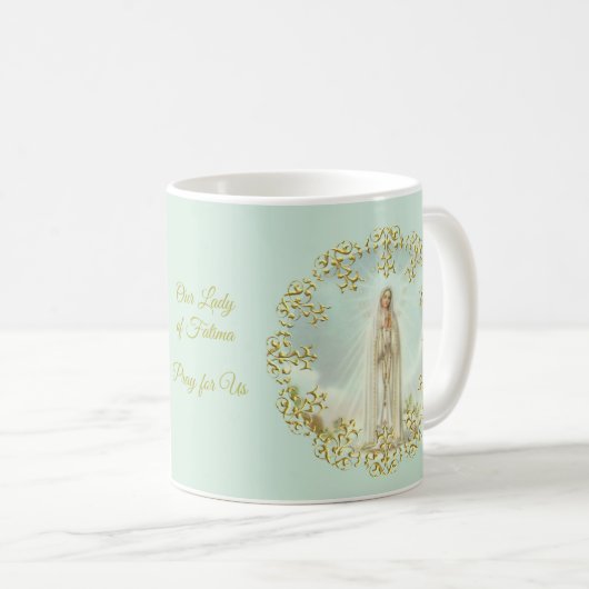 ファティマの金ゴールドのレースのリースの私達の女性 コーヒーマグカップ (正面右)