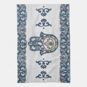 ファティマの青木のHamsaの手手 キッチンタオル (縦)