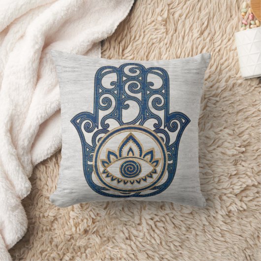 ファティマの青木のHamsaの手手 クッション (ブランケット)