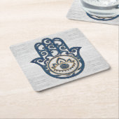 ファティマの青木のHamsaの手手 スクエアペーパーコースター (アングル)