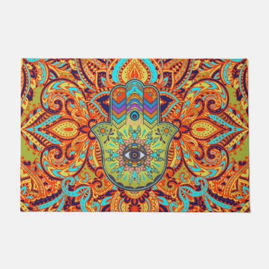 ファティマのHamsaカラフルな手手 ドアマット (正面)