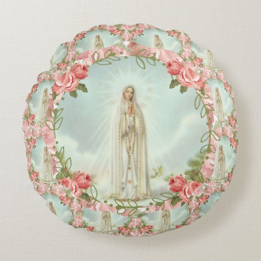 ファティマは聖母マリアのカトリック教のバラのヴィンテージを賛美しました ラウンドクッション (正面)