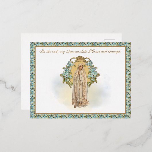 ファティマカトリック教会の宗教婦人ハート 箔招待状ポストカード (正面/裏面)