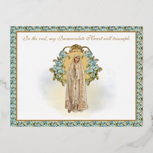 ファティマカトリック教会の宗教婦人ハート 箔招待状ポストカード (正面)
