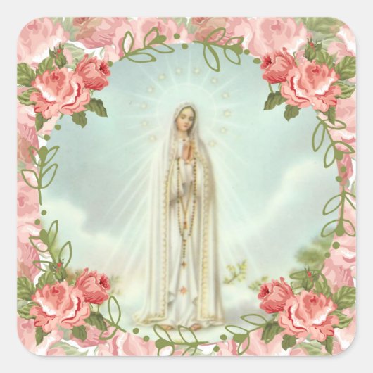 ファティマピンクのバラの我々の女性 スクエアシール (正面)