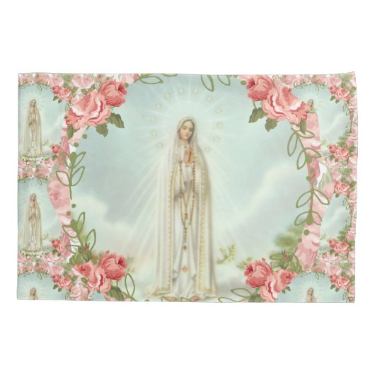 ファティマヴァージンメアリー宗教的ピンクローズ 枕カバー (裏面)