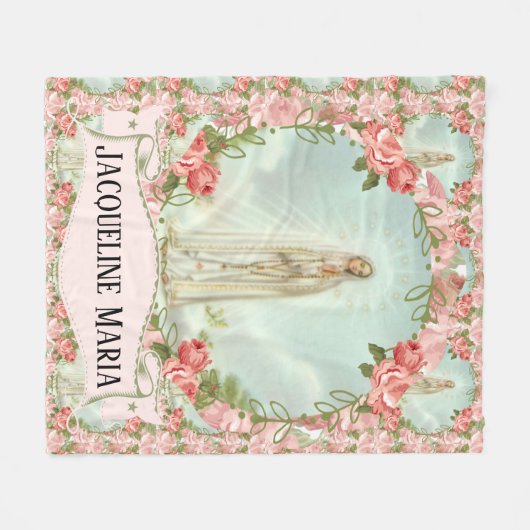 ファティマ聖母マリアw/Pinkのバラの私達の女性 フリースブランケット (正面(横))