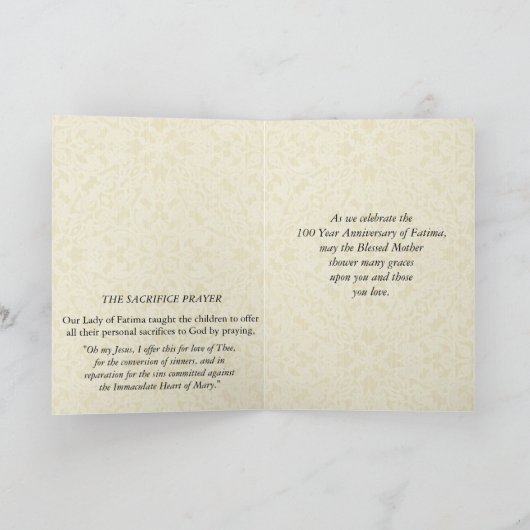 ファティマ100周年記念の私たちの女性 カード (内部)
