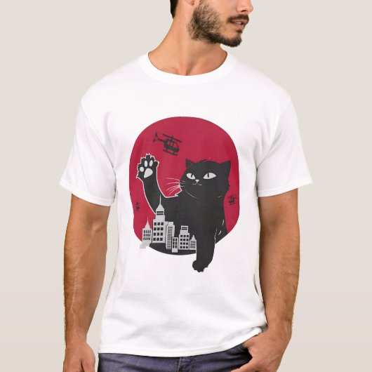 ファニーキャットジラ巨大黒猫ゴジラ Tシャツ (正面)