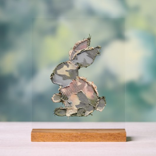ファニーバニー かぎ針編み パッチワーク カモフラージュ ウサギ ハッピーイースター アクリルサイン (ニュートラル)