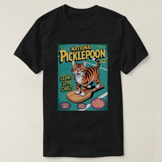 ファニーピックルボールクロウズスピンチャオスキャットパドル Tシャツ (デザイン正面)