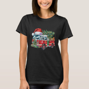ファニーファイヤートラックサンタ帽子クリスマスツリーライト Tシャツ