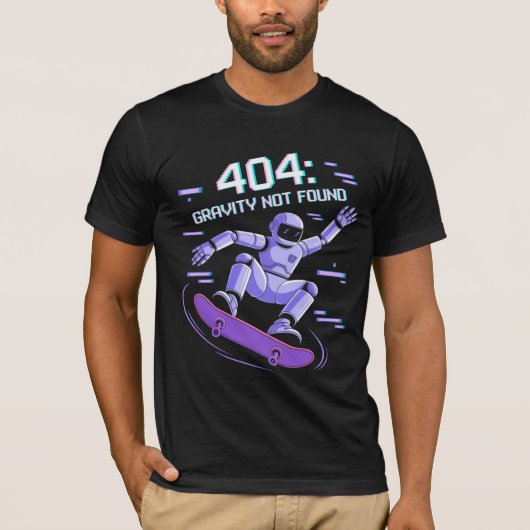 ファニー404重力Not Found スケーター ロボット ピクセル Tシャツ (正面)