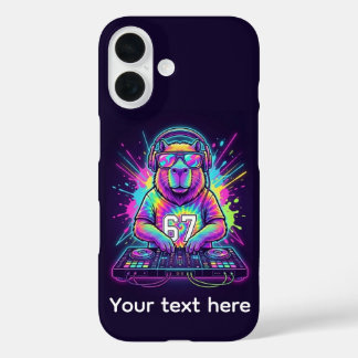 ファニー・ディージェイ・カピバラ・クール67 タイダイ・ネオン・ミュージック・パーティー iPhone 16ケース