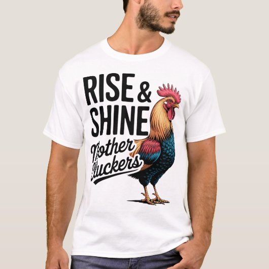 ファニー・ファーム・ユーモア 目覚めろ、コケコッコー野郎ども Tシャツ (正面)