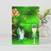 ファビュラスなシャンパンパーティーのグリッター ライムグリーン ヒール 招待状 (スタンド正面)