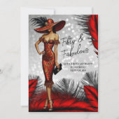 ファビュラスな誕生日のグラマラスな女性 赤と黒のドレス 招待状 (正面)