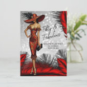 ファビュラスな誕生日のグラマラスな女性 赤と黒のドレス 招待状 (スタンド正面)