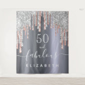 ファビュラスな誕生日パーティーのグリッター シルバー ローズゴールド タペストリー (正面)