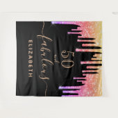 ファビュラスな誕生日パーティーの輝き ブラックスパークル タペストリー (正面(横))