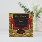 ファビュラスな30 ワイルド レパード レッド チーター ヒール 招待状 (スタンド正面)