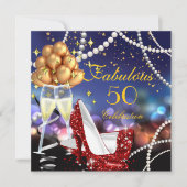 ファビュラスな50代の赤いハイヒールとシャンパンの誕生日パーティー 招待状 (正面)