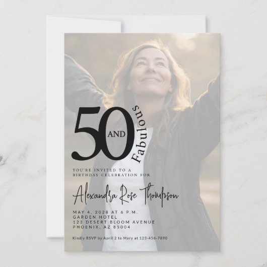 ファビュラスな50歳の誕生日おめでとうフォト 招待状 (正面)