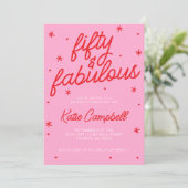 ファビュラスな50歳の誕生日おめでとう Pink Red Fifty and Fabulous 招待状 (スタンド正面)