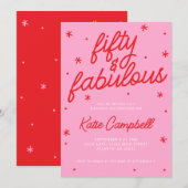 ファビュラスな50歳の誕生日おめでとう Pink Red Fifty and Fabulous 招待状 (正面/裏面)