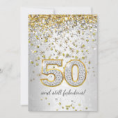ファビュラスな50歳 シルバーゴールドの紙吹雪 50歳の誕生日会 招待状 (正面)